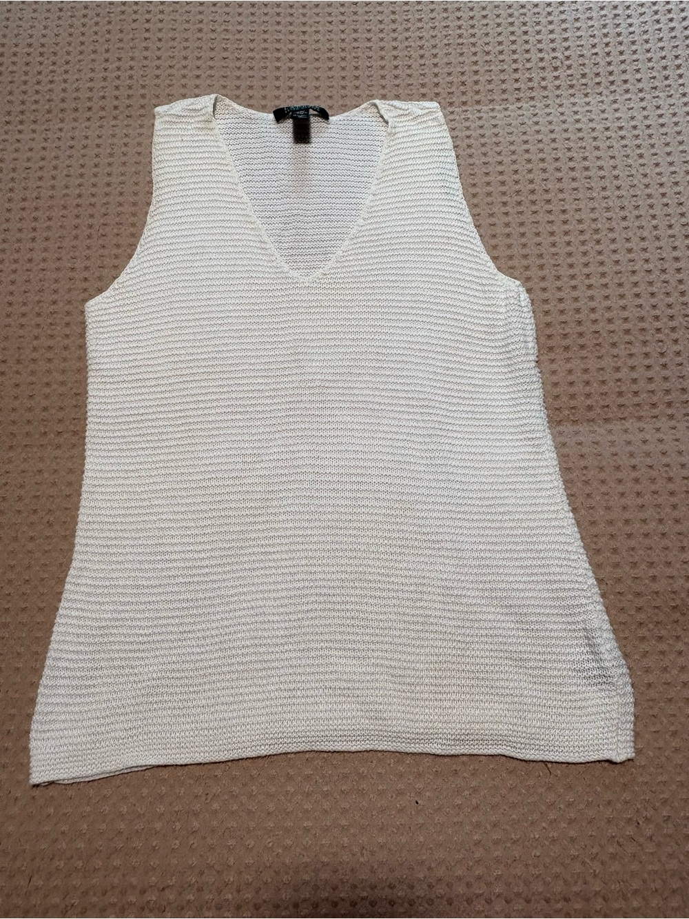 Ralph Lauren Linen & Cotton Blend White V-Neck Knit Sleeveless Sweater Tank